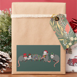 Sticker Rectangulaire Opossum Noël Mignons Animaux Sauvages Drôle Xmas