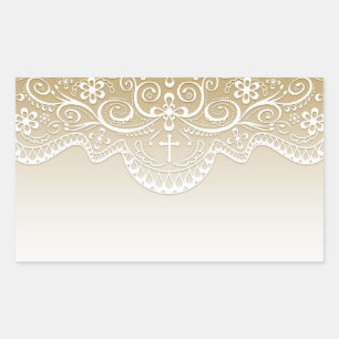 Sticker Rectangulaire Or avec dentelle, croix, religieuse
