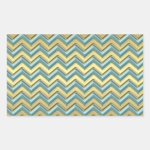 Sticker Rectangulaire Or et Turquoise Motif Chevron