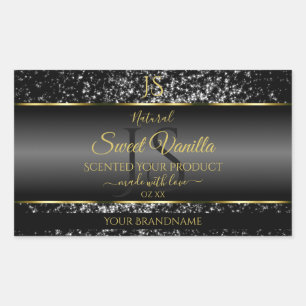 Sticker Rectangulaire Or noir avec initiales de Parties scintillant Étiq
