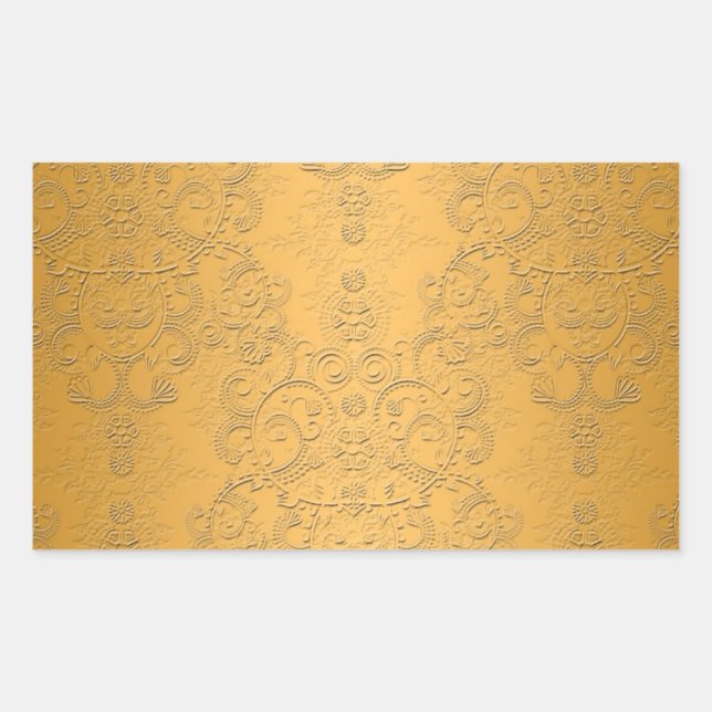 Sticker Rectangulaire Or plaqué simulé avec motif orné en relief (Devant)
