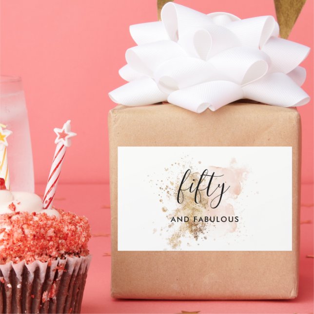 Sticker Rectangulaire Or rose 50 et fabuleux 50e anniversaire (Fête)