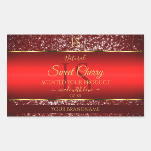 Sticker Rectangulaire Or rouge avec étoiles Parties scintillant Initiale