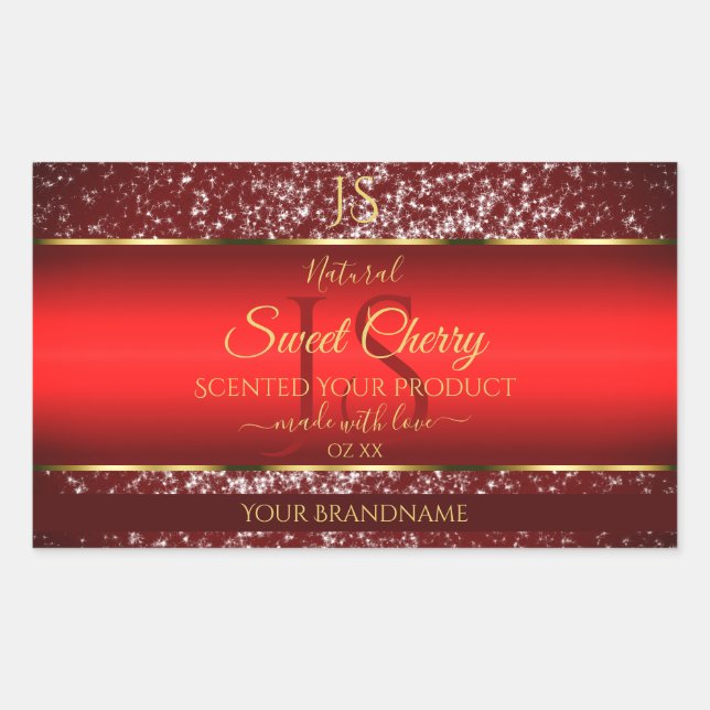 Sticker Rectangulaire Or rouge avec étoiles Parties scintillant Initiale (Devant)