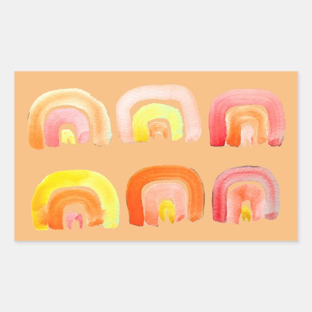 Sticker Rectangulaire Orange arc-en-ciel art rétro mignon (Devant)