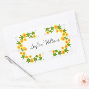 Sticker Rectangulaire Orange fleurs japonaises blanches