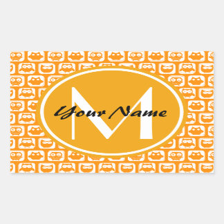 Sticker Rectangulaire Orange Owls Custom Monogramme