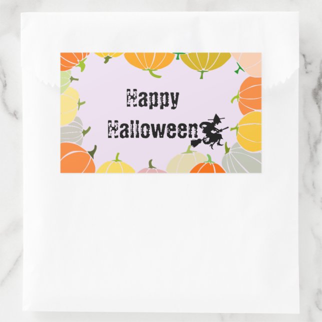Sticker Rectangulaire Orange Pumpkings de éffrayant Flying Witch (Sac)