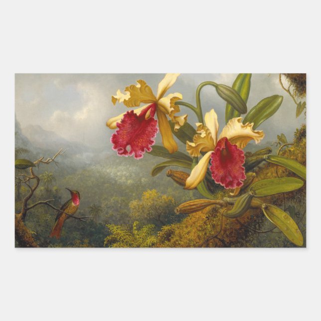 Sticker Rectangulaire Orchidées et colibri Heade (Devant)