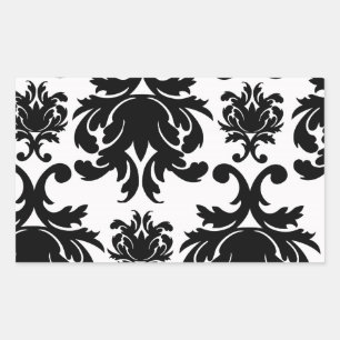 Sticker Rectangulaire orné formel noir blanc damassé