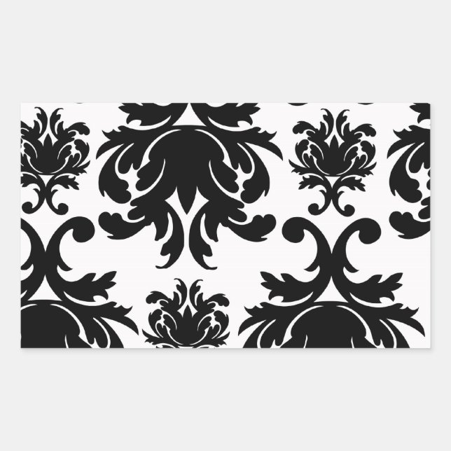 Sticker Rectangulaire orné formel noir blanc damassé (Devant)