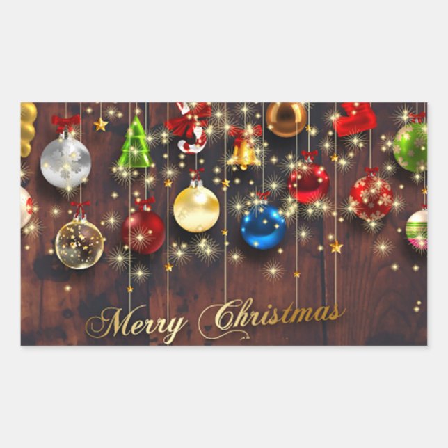 Sticker Rectangulaire Ornement de Noël et flocons de neige (Devant)