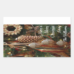 Sticker Rectangulaire Ornements rustiques de vacances de Noël de forêt