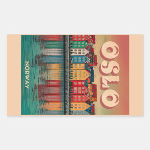 Sticker Rectangulaire Oslo maisons colorées Norvège vintage et cadeaux
