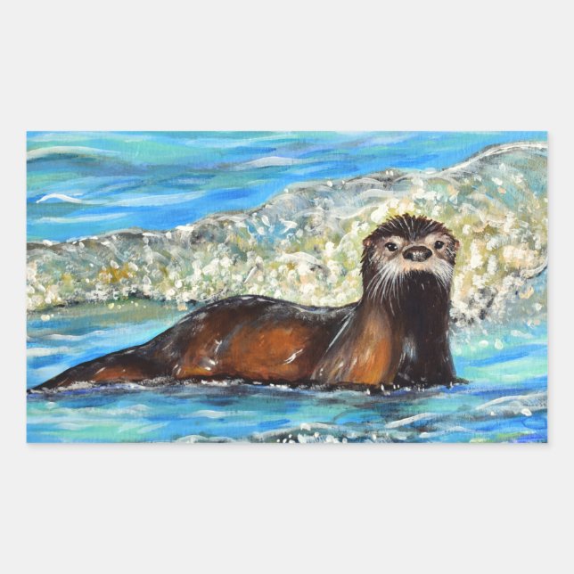 Sticker Rectangulaire Otter in the Waves 2 Peinture (Devant)