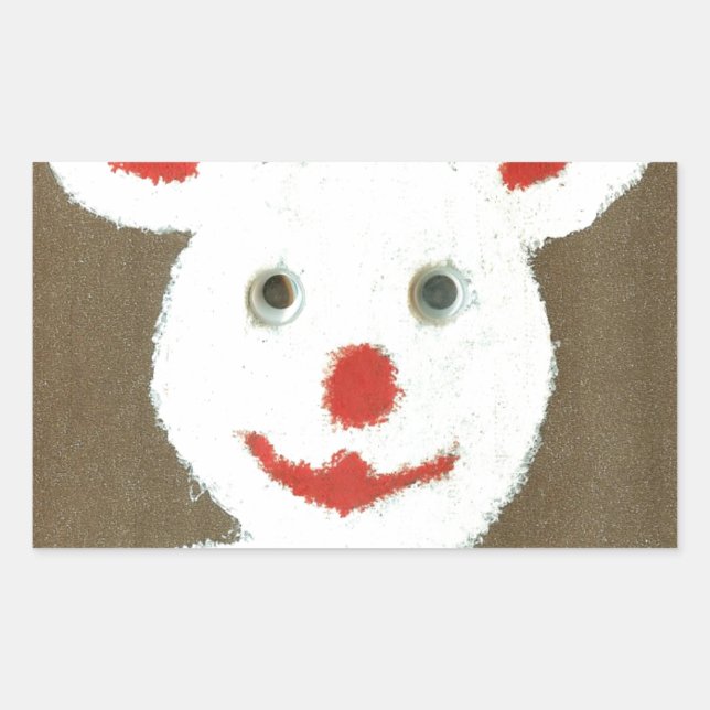 Sticker Rectangulaire Ours blanc avec nez rouge, bouche et oreilles (Pèr (Devant)