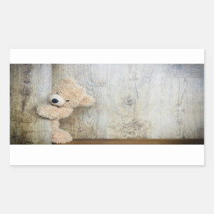 Sticker Rectangulaire Ours Cute Stuffé Mur Rustique En Bois