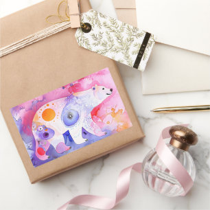 Sticker Rectangulaire Ours nordique en aquarelle
