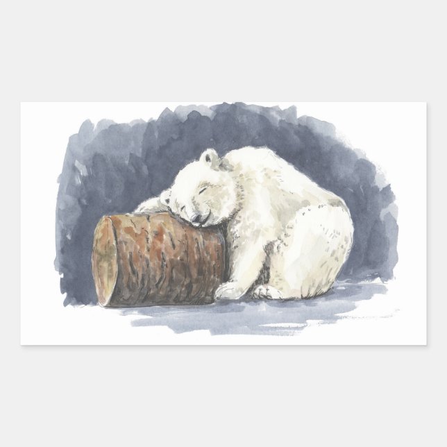 Sticker Rectangulaire Ours polaire dormant, aquarelle (Devant)
