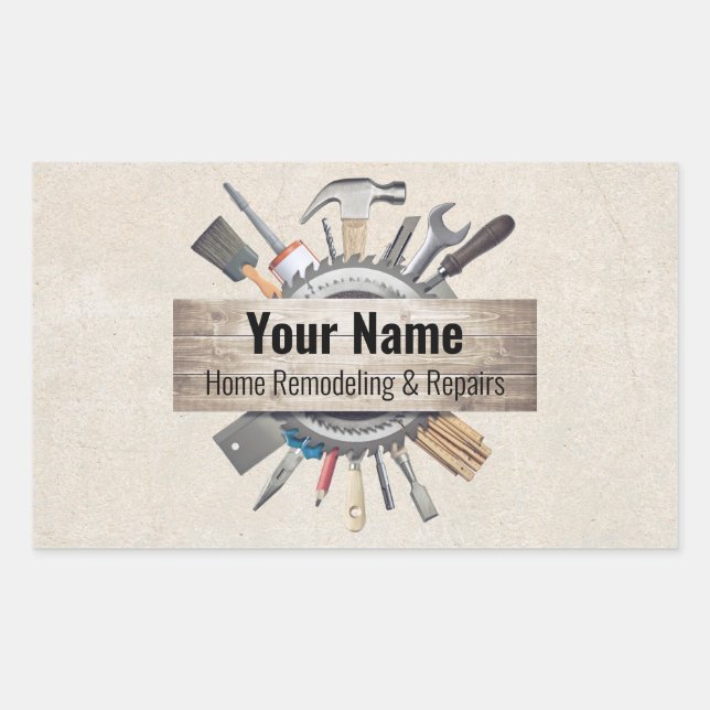Sticker Rectangulaire Outil d'entrepreneur handyman personnalisable text (Devant)