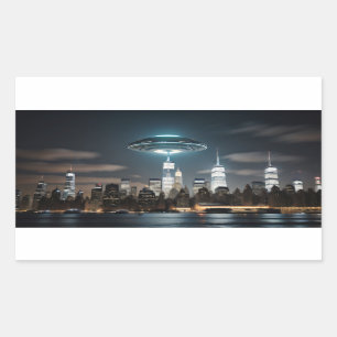 Sticker Rectangulaire OVNI au-dessus de la ville