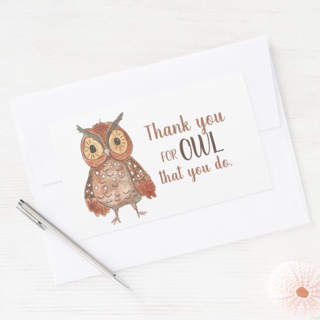 Sticker Rectangulaire Owl Merci (Enveloppe)