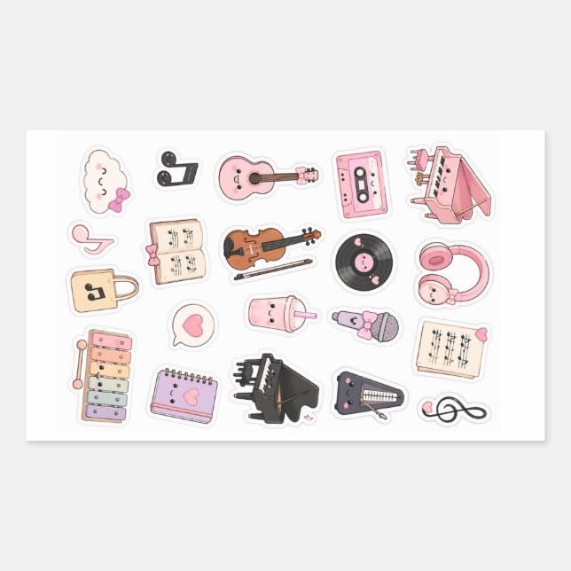 Sticker Rectangulaire pack d'autocollants de musique kawaii (Devant)