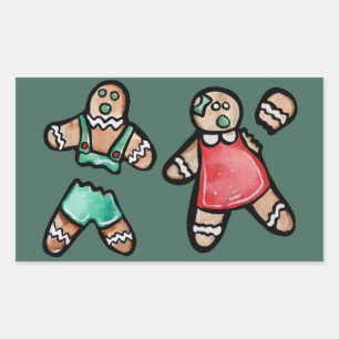 Sticker Rectangulaire Pain de gingembre Couple Snap pain d'épices biscui
