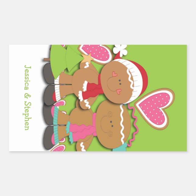 Sticker Rectangulaire Pain d'épice Cookie Couple Noël (Devant)