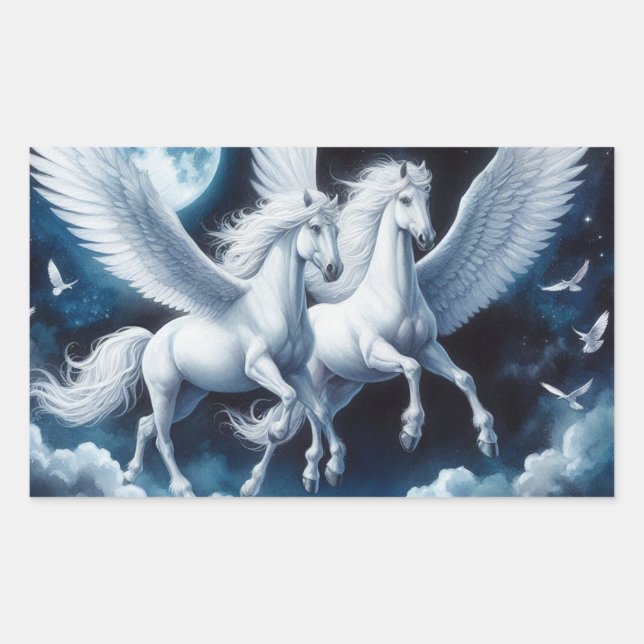 Sticker Rectangulaire Paire de Pegasus dans le ciel foncé (Devant)