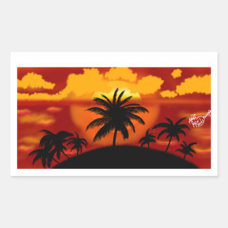 Sticker Rectangulaire Paisagem por do sol com coqueiros