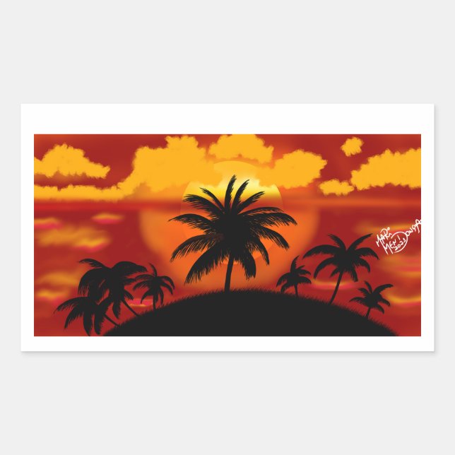 Sticker Rectangulaire Paisagem por do sol com coqueiros (Devant)