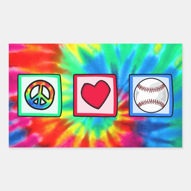 Sticker Rectangulaire Paix, Amour, Baseball (Devant)