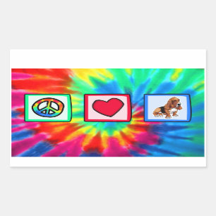 Sticker Rectangulaire Paix, Amour, Basset Hounds