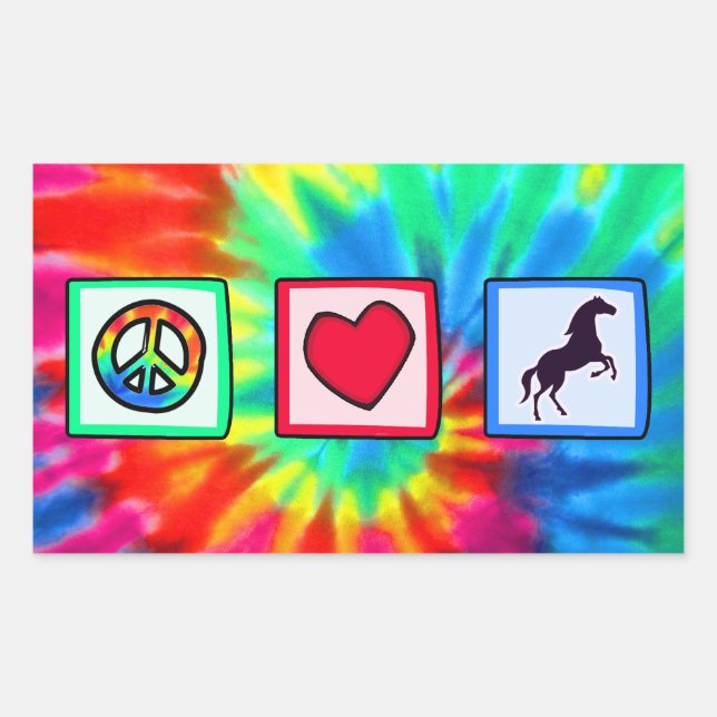 Sticker Rectangulaire Paix, Amour, Chevaux (Devant)