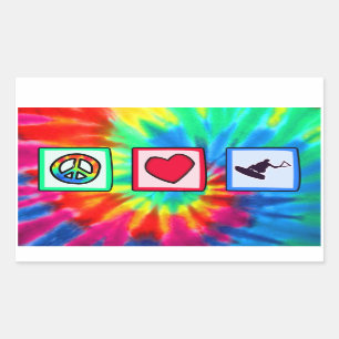 Sticker Rectangulaire Paix, amour, Wakeboarding