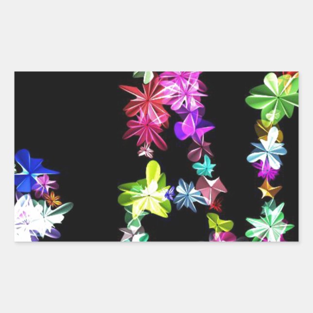 Sticker Rectangulaire "PAIX" dans l'art des fleurs Imprimer (Devant)