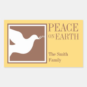 Sticker Rectangulaire Paix sur la terre blanc colombe brun large favorit
