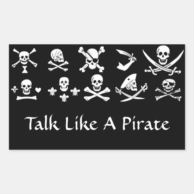 STICKER RECTANGULAIRE PÂLE DE PIRATES NOIRES, OBJETS TRAVERSÉS, ÉPINES (Devant)
