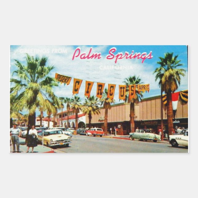 Sticker Rectangulaire Palm Springs, Californie - Vintage Postcard (Devant)