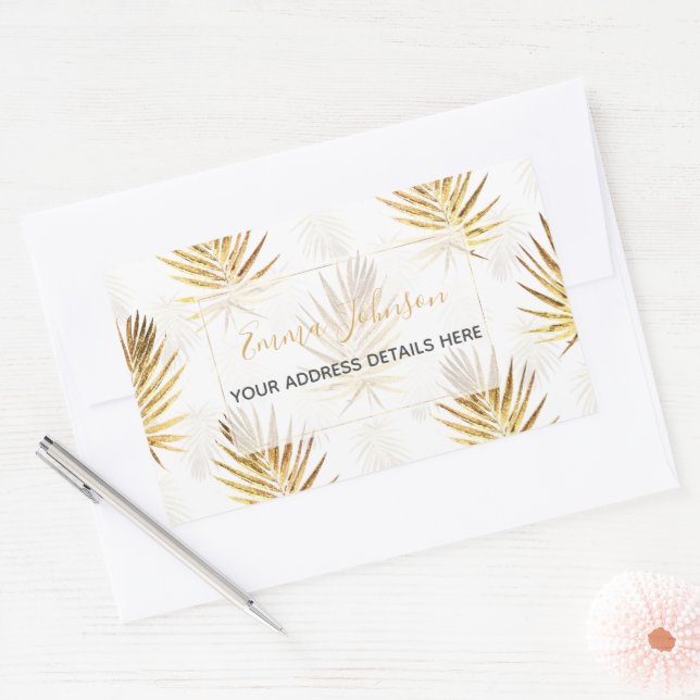 Sticker Rectangulaire Palme d'or blanc tropical Feuille (Enveloppe)