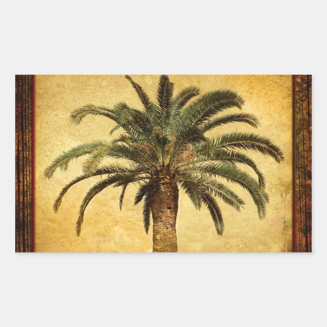 Sticker Rectangulaire Palmier vintage - Modèle Customisé tropical (Devant)
