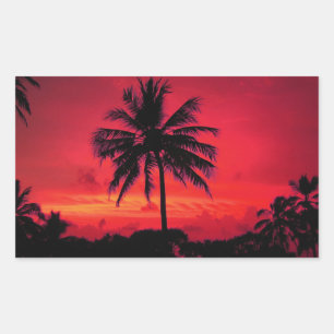 Sticker Rectangulaire Palmiers exotiques du coucher de soleil de l'Hawaï