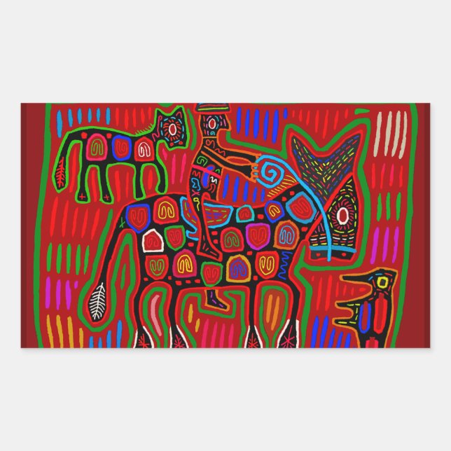 Sticker Rectangulaire Panama Mola - Sauvez une balade à cheval sur un co (Devant)