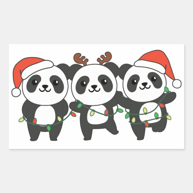 Sticker Rectangulaire Panda Noël Animaux mignons Pandas Squa (Devant)