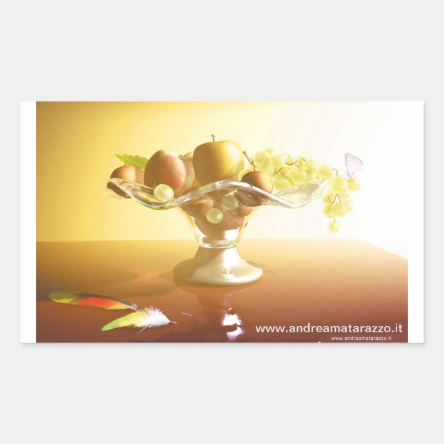 Sticker Rectangulaire Panier de verre avec fruits et batteries (Devant)