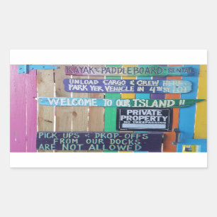 Sticker Rectangulaire Panneau coloré Welcome Island Carribean