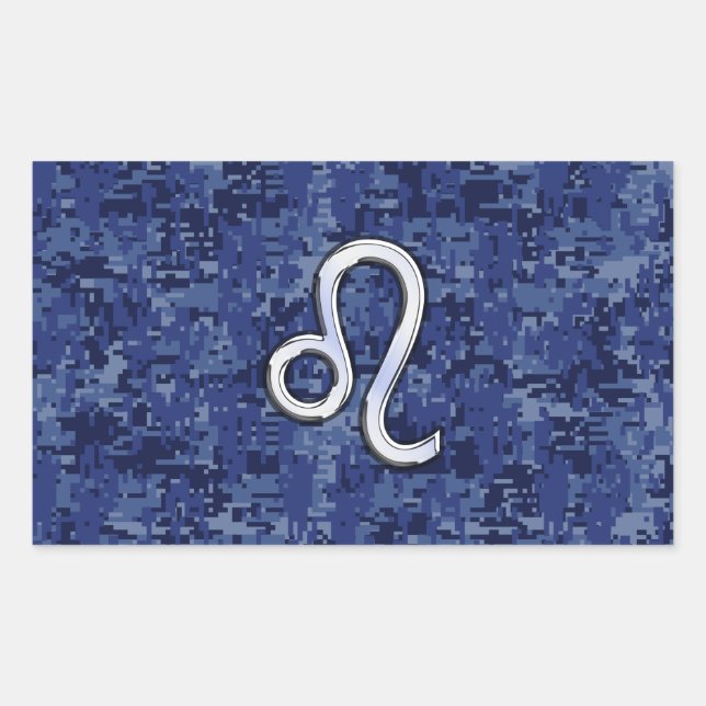 Sticker Rectangulaire Panneau Leo Zodiac sur Camouflage numérique bleu (Devant)