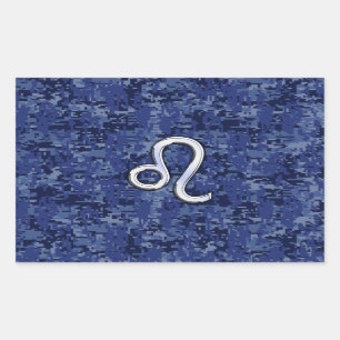 Sticker Rectangulaire Panneau Leo Zodiac sur Camouflage numérique bleu