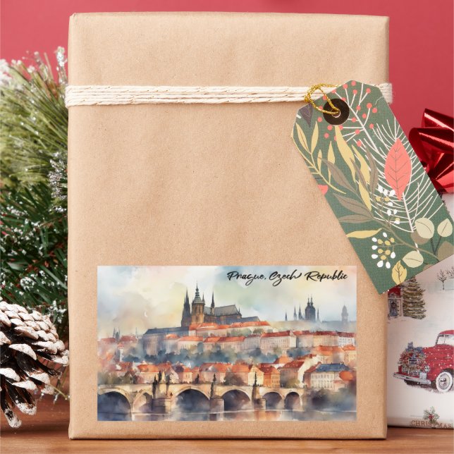 Sticker Rectangulaire Panorama aquarelle de Prague République tchèque (vacances)